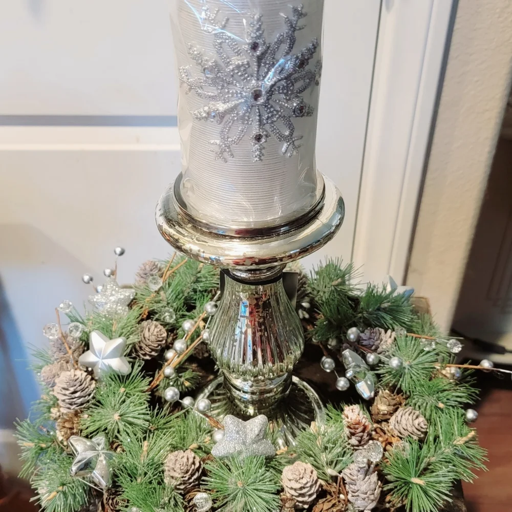 Christmas Winter Centerpiece Candle Table Arrangement Mercury Glass Wedding - Picture 3 of 6